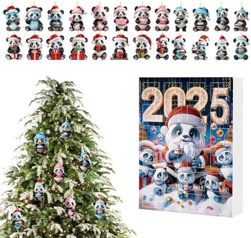 Calendrier De L'Avent À Bougies Parfumées – Acrylique 26x18x3cm Ornements De Compte À Rebours 2D À Motif Panda | Décoration Animale De Noël Pour Fête, Sapin, Porche, Porte, Voiture, Miroir, Balcon Et