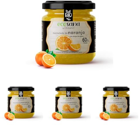 Drasanvi ECOSANA MERMELADA DE NARANJA CON SIROPE DE AGAVE CERTIFICADO BIO by - 60% FRUTA - VEGANO - SIN GLUTEN - 260g (Paquete de 4)