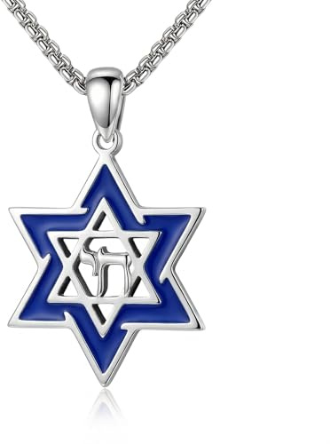 CUPENDA Davidstern Chai Halskette 925 Sterlingsilber Davidstern Hebräischer Chai Anhänger Halskette Jüdischer Schutz Christlicher Schmuck für Herren Damen