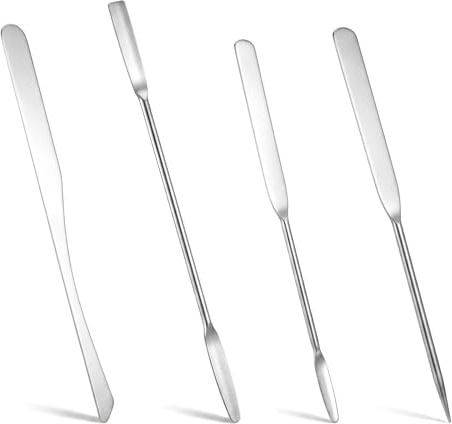 RAHHLIZS 4pcs Mini Metal Makeup Spatula foundation Cosmetic Spatula Tiny Stainless Steel Facial Beauty Spatulas for Mixing Cosmetics Even Application Foundation Double Edged
