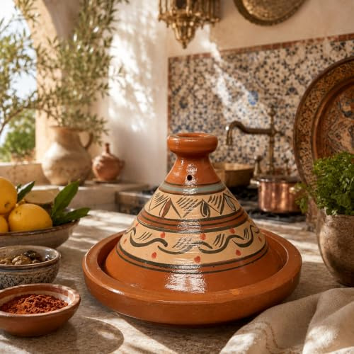 Tajine XL 35 cm in Terracotta Dipinta a Mano – Pentola Tradizionale Marocchina + Ebook Gratuito 0107261101