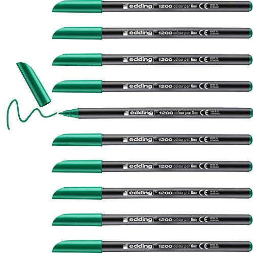 edding 1200 Fasermaler fein - grün - 10 Stifte - Rundspitze 1 mm - Filzstift zum Zeichnen und Schreiben - für Schule, Mandala