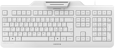 CHERRY KC 1000 SC, Kabelgebundene Security-Tastatur mit integriertem Kartenleser, Pan-Nordisches Layout (QWERTY), Plug & Play (USB-A), Flaches Design, Weiß-Grau