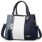 Pomelo Best Sac à Main Femme Bandoulière Cabas Sac D'épaule Fourre-Tout PU Cuir frange avec bandoulière ajustable, Bleu Foncé/Blanc