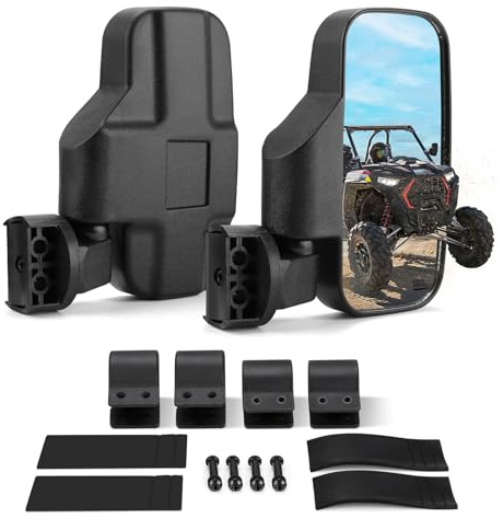 KEMIMOTO UTV Mirrors UTV Side Mirrors Fits 1.6 inch to 2 inch Roll Cage Compatible with Polaris RZR 900 1000 Can Am Kawasaki Teryx Mule Rhino YXZ Zforce Pioneer 1000/700, Shatter Proof Tempered Glass