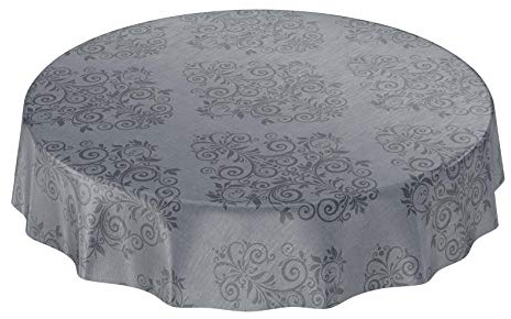 ANRO Wachstuchtischdecke Wachstuch Wachstischdecke Tischdecke abwaschbar Ranken Barock Arabeske Anthrazit Rund 100cm eingefasst