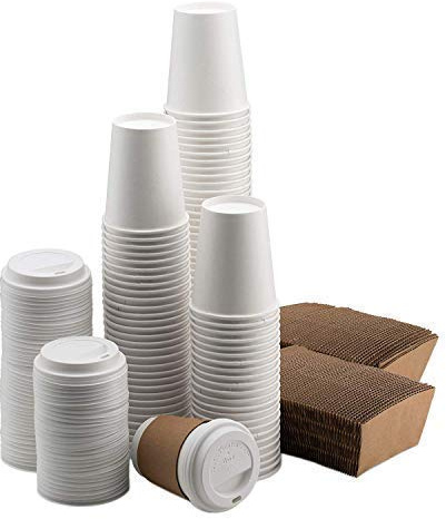 We Can Source It Ltd - White Paper Coffee Cups 8oz with Sip Lids – Strong Single Wall Cups for Hot Drinks, Tea & Coffee on The Go – Ideal for Cafes, and Events – Smooth Plain Design - Pack of 50