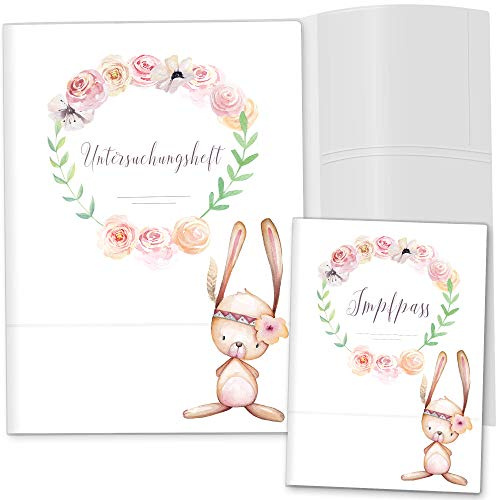 OLGS U-Heft und Impfpasshüllen 3-teiliges Set Cute Boho | Untersuchungsheft Hülle & Impfpasshülle mit Innenfächern | Babygeschenk, Babyparty (Uhefthüllen ohne Personalisierung, Hase)