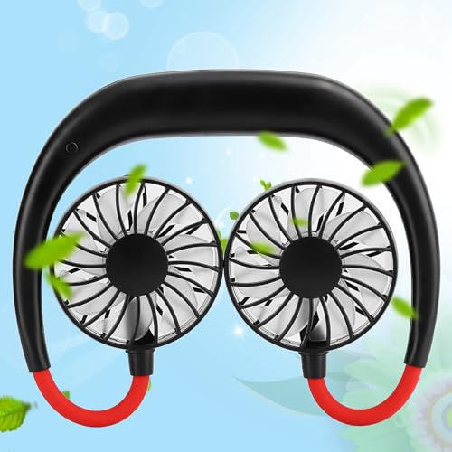 Topiky Ventilateur USB portable à suspendre paresseux, ventilateur mains libres personnel avec 3 vitesses 4-12 heures de temps de travail pour les voyages à domicile au bureau(Noir rouge)