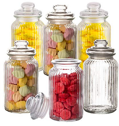BigDean 6x Bonbongläser Bonboniere 1,3 Liter - Mit Deckel - Für Süßigkeiten, Kekse, Kräuter & Gewürze - Vintage Vorratsgläser - Die idealen Helfer für Küche & Haushalt