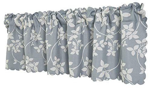 Dreamskull Scheibengardine Bistrogardine Landhaus Kurz Küche Modern Blickdicht Kurzstores Gardinen Kurzgardinen Küchengardine Stangendurchzug mit Blumen 150 cm Breit Kleinfenster 40 cm Hoch (blaugrau)