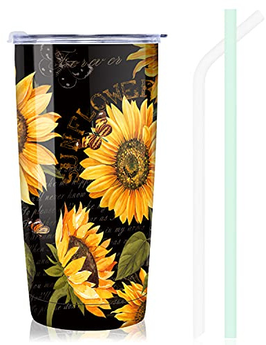 NymphFable 20oz Sunflower Travel Mug Cup Tumbler with Straw and Lid Stainless Steel Insulated Double Wall