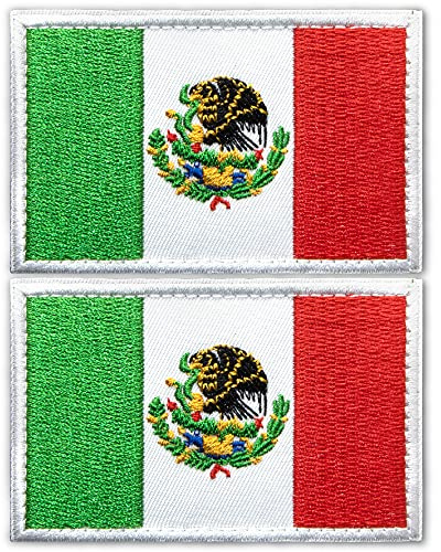 Anley Tactical Mexico Flag Broderade lappar (2-pack) - 2 x 3 Mexikansk Flagga Militär Uniform Sy On Emblem Patch - ögla och krokfästen fästes på taktiska hattar, plagg och redskap