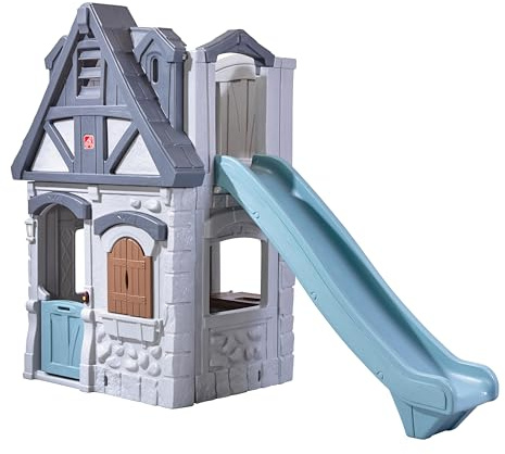 Step2 Enchanting Adventures 2-Story Kids Playhouse, Outdoor Playhouse with Kitchenette & Slide, Rock Climbing Wall, Made of Durable Plastice, For Toddlers 4-8 Years Old