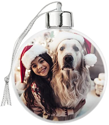 Shot2go Weihnachtskugel mit Foto, personalisierbar, groß, silberfarben, in Geschenkbox