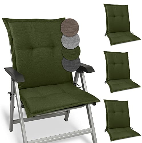 Beautissu 4er Set Premium Gartenstuhlauflage Niedriglehner 105x50x7cm Polster Auflage Niederlehner Auflagen Gartenstuhl Made in EU Robuster Stoff & UV-Lichtechtheit HighLux NL Sitzkissen Dunkelgrün