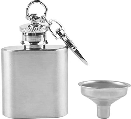 NANAOUS Fiaschetta in Acciaio Inox e Imbuto, Portatile a Prova di Perdite, Adatta per Il Trasporto di Vino e Acqua, 1 OZ, Argento Opaco