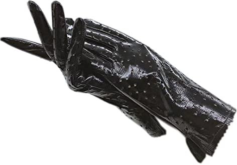 Handschuhe Damen Handgelenk Mode Lackleder Stanzhandschuhe Schaffell Lackleder Schwarz