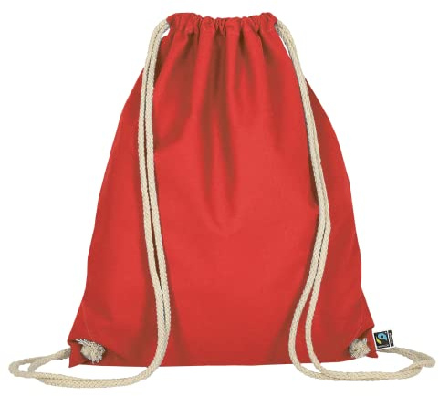 TEXXILLA 10er | 100er | 200er Pack Fairtrade Turnbeutel - 14 Farben | mit robusten Zugbändern | 38x46cm | Jutebeutel | Einkaufstasche | unbedruckt, Farbe:rot, Menge:10