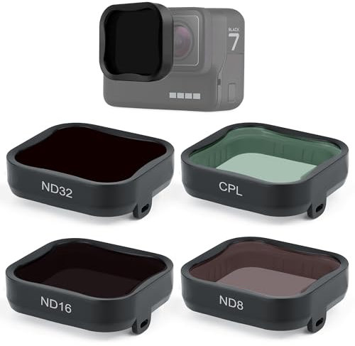 GEPULY 4-Pack Camera Lens Filter CPL ND8 ND16 ND32 Filter for Hero 5/Hero 6/Hero 7 Black, Neutral Density & Polarizing Lens Filter Kit Protector for GoPro 5 6 7 Black Accessories