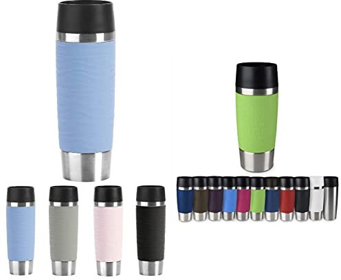Emsa Travel Mug Waves Grande Isolierbecher N20121 | 0,5 L | Puderblau & 513548 Travel Mug Classic | 360 ml | Thermobecher | Isolierbecher | hält 4h heiß/ 8h kalt | 100 Prozent dicht | auslaufsicher