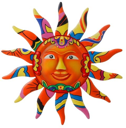 VEWOGARDEN Metal Sun Wall Art Decor Hanging for Indoor Outdoor Home Garden 13 Colorful Sun Face Sculptures & Statues Orange