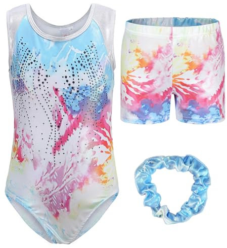 Happy Cherry Turnanzug Mädchen Ärmellos Kinder Gymnastikanzug mit Shorts Glänzend Gymnastik Kleidung Set Ballett Trikot Tanzkostüme 11-12 Jahre