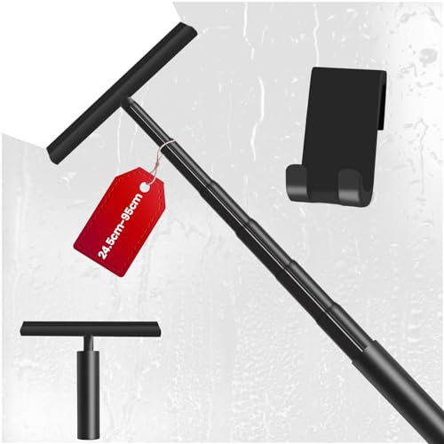 LORESJOY Raclette de douche extensible en silicone avec support - 23,5 à 95 cm - Réglable - Pour salle de bain, verre, et nettoyage