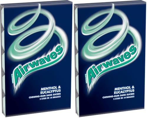 AIRWAVES - Chewing-gum Menthol et Eucalyptus sans sucres - 10 paquets de 10 dragées - 70g