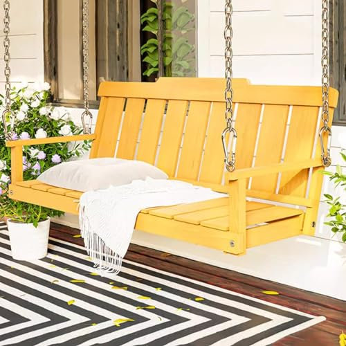 Veranda-Schaukeln Aus Holz für Den Außenbereich, Strapazierfähig, 327 Kg Belastbar, 2-Personen-Loveseat-Bank mit Rückenlehne für Erwachsene, mit Hängeketten für Garten und Hinterhof ​ (Color : Yellow
