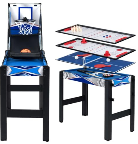 Maxmass 36’’ Multi Games Table Set, 6 in 1 Combo Sports Play Table with Basketball, Table Tennis, Air Hockey, Billiards, Bowling and Shuffleboard, Combination Table Playset for Gathering Party Arcade