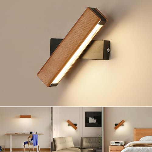 Dorlink LED Applique da Parete Girevole Moderno in Legno, Lampada Interno per Camera da Letto e Soggiorno, 4W, 3000K Bianco Caldo