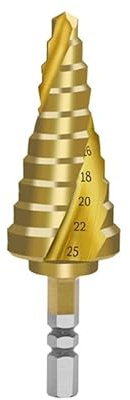 1pc 6-25mm Pagoda-Shaped Step Cone Drill Bit Spiral Hex Shank HSS Titanium Coated Sharp Edge Metal Drilling