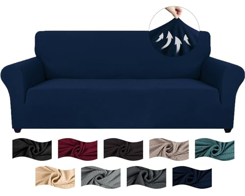 CYCMACO High Stretch Sofa Überzug 3 Sitzer, Sofabezug rutschfest, Couch Bezug Elastischer, Jacquard Sofahusse Mit Armlehnen, Universal Sofa Covers, Couchüberzug Waschbare, Dunkelblau