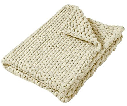 Duiaynke Handgefertigte Grobstrickdecke, bequeme, dicke Decke, Überwurfdecke, Strickdecke für Couch, Wohnzimmer, Schlafzimmer, Heimdekoration (Beige)