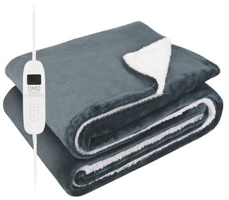 DMD Collective - Electric Blanket, Heated Blanket, 1-9 Heat Settings, 9 Timer Settings with Auto-Shut Off & LED Display, Throw Blanket For Home, Office, Machine Washable (Light Grey, 120cm x 160cm)