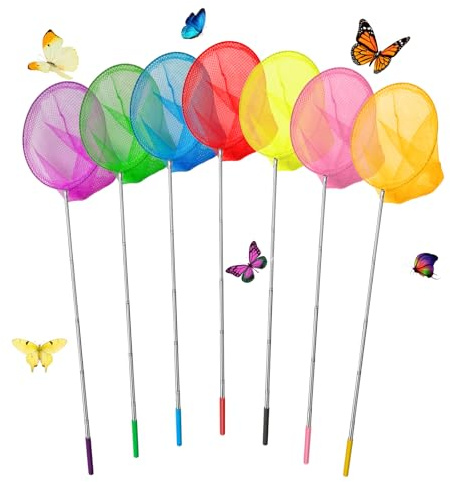TayBong 7 Pezzi Rete Telescopica per Farfalle, Retino da Pesca Allungabile da 37 a 86 cm per Bambini, Attività All'aperto in Giardino, La Scomparsa delle Farfalle, 7 Colori