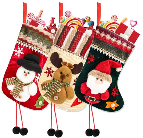 Juego de calcetines de Papá Noel, 2024, botas de Papá Noel para rellenar, calcetines de Navidad para colgar, calcetines de Papá Noel, decoración navideña para chimenea y árbol de Navidad (3 unidades)