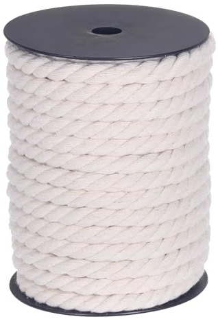 sourcing map Baumwollseil, 3 Stränge, gedreht, geflochtenes Seil, Reisweiß, 23 m, 10 mm Durchmesser, für Wandbehang, Pflanzenaufhänger, Stricken, Makramee-Knoten, Bänder