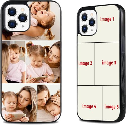 EKAM Personalised Phone Case For Apple iPhone 17, 16, 15, 14, Pro, Max, Mini, Plus 13, 12, 11, X, XS, XR, SE, 8, 7 - Custom Photo Shockproof TPU Back Cover, Personalize Image Collage Layout (5 Images)