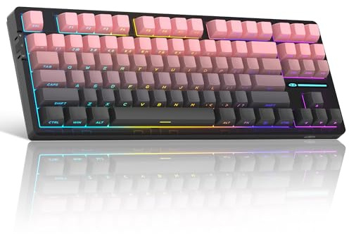 MageGee LIGHT87 Wireless Creamy Keyboard, Gasket Structure, RGB Backlit, 2.4G/USB-C/BT5.0 Hot Swappable Mechanical Gaming Keyboard for Win/Mac/PC, 8000mAh Battery, Side Printed PBT Keycaps, Pink