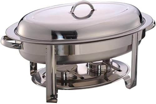 6 Quart Full Size Stainless Steel Oval Chafing Dish,Chafers and Buffet Warmers Set Tray with Food Pan, Water Pan, Frame, Lid and Fuel Holder Buffet Stove(Silver)
