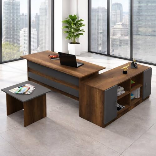 Dmora - Set de Bureau Borrelly, Composition du Studio, Kit de Bureau, Ensemble de Bureau et de tiroirs, Noyer et Anthracite