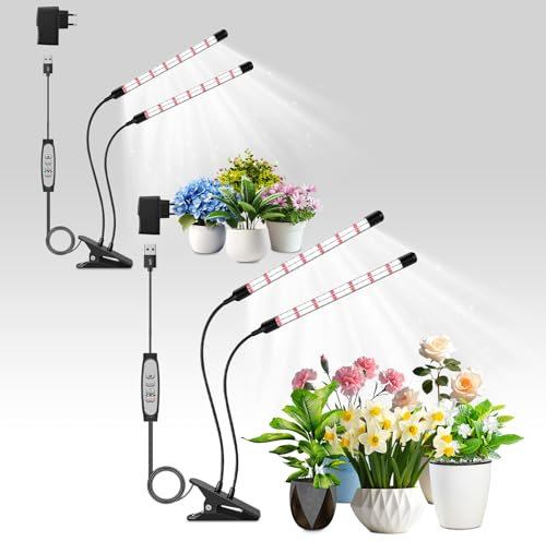 ANPSSSEN 2Pack 2-Kopf Pflanzenlichter, V-Form Pflanzenlampe LED, Vollspektrum Wachstumslampen für Pflanzen,Pflanzenlicht für Zimmerpflanzen, Grow Light mit 5 Stufen Dimmbar, 6/12/18H Auto Timer