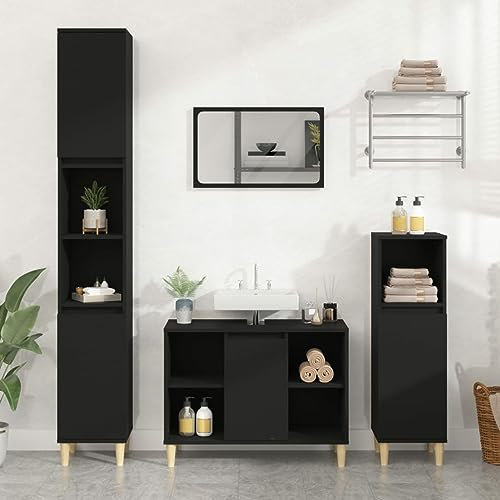 Homgoday Sink Cabinet Plywood Black 80 x 33 x 60 cm, Under Sink Cabinet, Floor Bathroom Cabinet, Under Sink Cabinet, Bathroom Cabinet, Storage Type 3