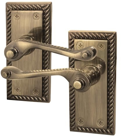EAI Antique Brass Door Handles, 1 Pair on Backplate - Rope Scroll
