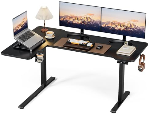 Acrolix Bureau Assis Debout, 150 x 100 CM, Bureau Réglable en Hauteur, Bureau Électrique, avec Porte-gobelet et Crochet, 72-118 cm Réglable Librement, pour Chambre, Télétravail, Noir