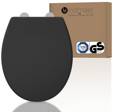 instmaier Helma | Toilettendeckel mit Absenkautomatik | Schwarz | TÜV geprüft | Ovale Form | Toilettensitz aus Duroplast | Quick Release Funktion | Antibakteriell