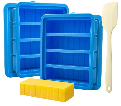 2PCS Silicone Butter Mold with Lid & Spatula, Non-Stick Butter Maker Tray and Container for Homemade Butter Storage, Baking, Freezing