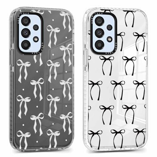 Xylota 2 x Fodral för Samsung Galaxy A53 5G 6,5 tum, Transparent Aesthetisk Design Rosett Flickor Kvinnor Fodral, Mjuk Ultratunn Silikon TPU Stötsäker Skyddshölje för Samsung A53, Bow 02